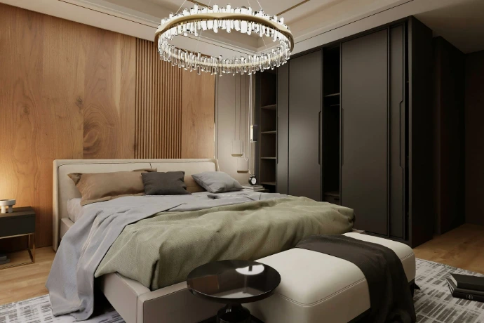 Bespoke luxury bedroom interior design for modern UK homes Luxury residential interior design bedroom with modern lighting and bespoke furniture in UK home